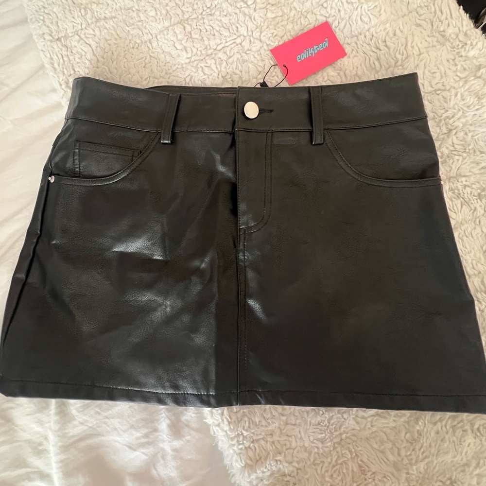 Edikted Black Leather Mini Skirt